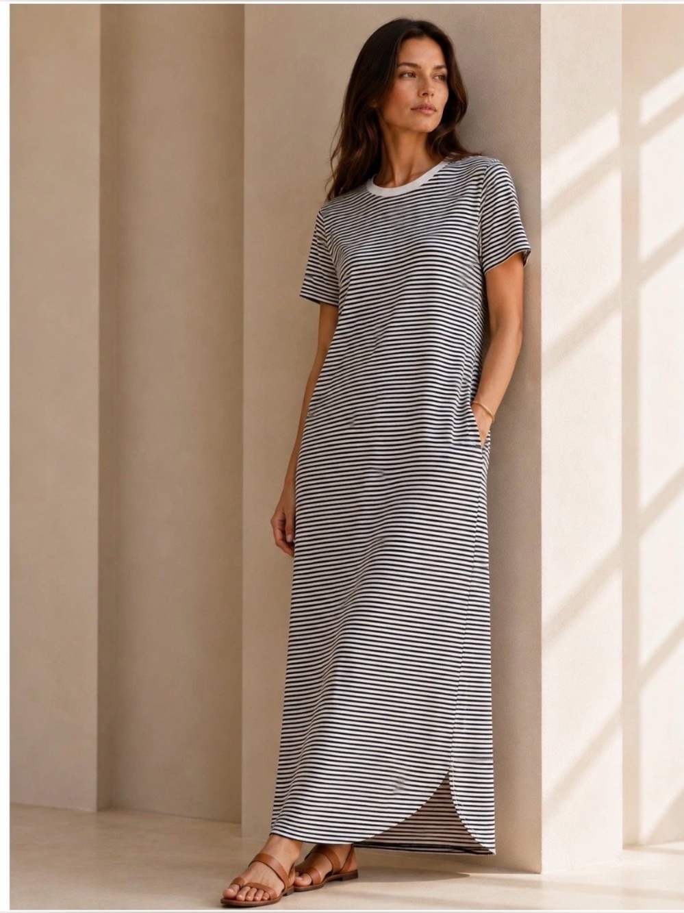 Frank & Eileen Harper Perfect Tee Maxi Dress Stripes navy Blue White Size M